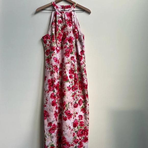 New Julia Jordan Dress, Size 12 Knot Halter Midi Dress, Pink Floral Blush Multi - Picture 3 of 16